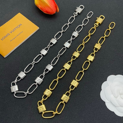 18K Louis Lock Gold Chain Necklace