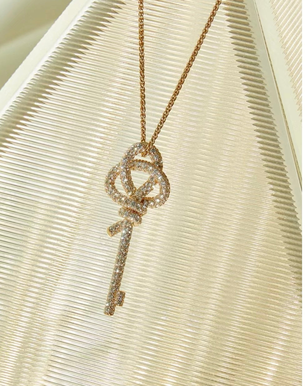 18K T Keys Woven Diamonds Large Necklace