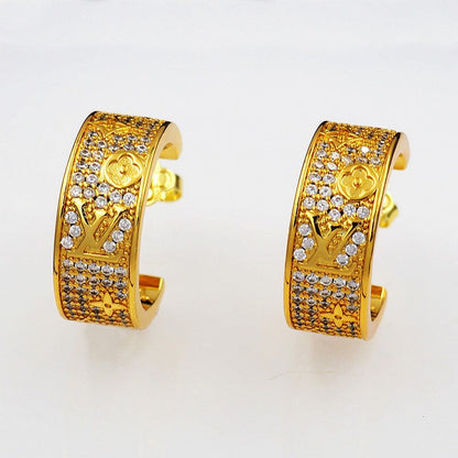 18K Louis Pave Diamond Hoop Earrings