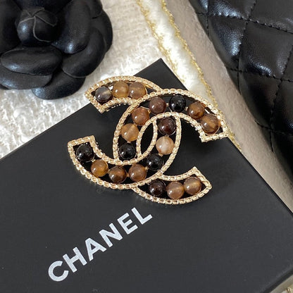 18K CC Red & Brown Pearl Gold Brooch
