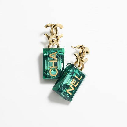 18k CHANEL CC Green Perfume Bottle Earrings