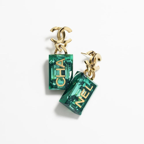 18k CHANEL CC Green Perfume Bottle Earrings