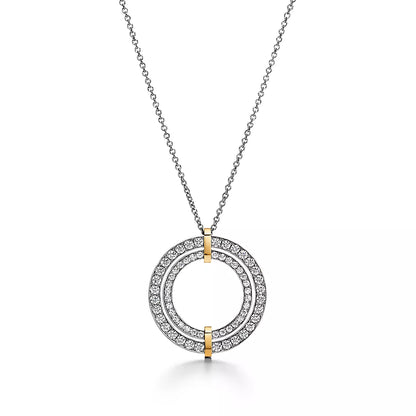 18K T Edge Circle Diamond Pendant Necklace