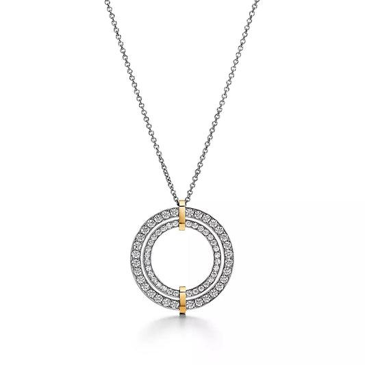 18K T Edge Circle Diamond Pendant Necklace