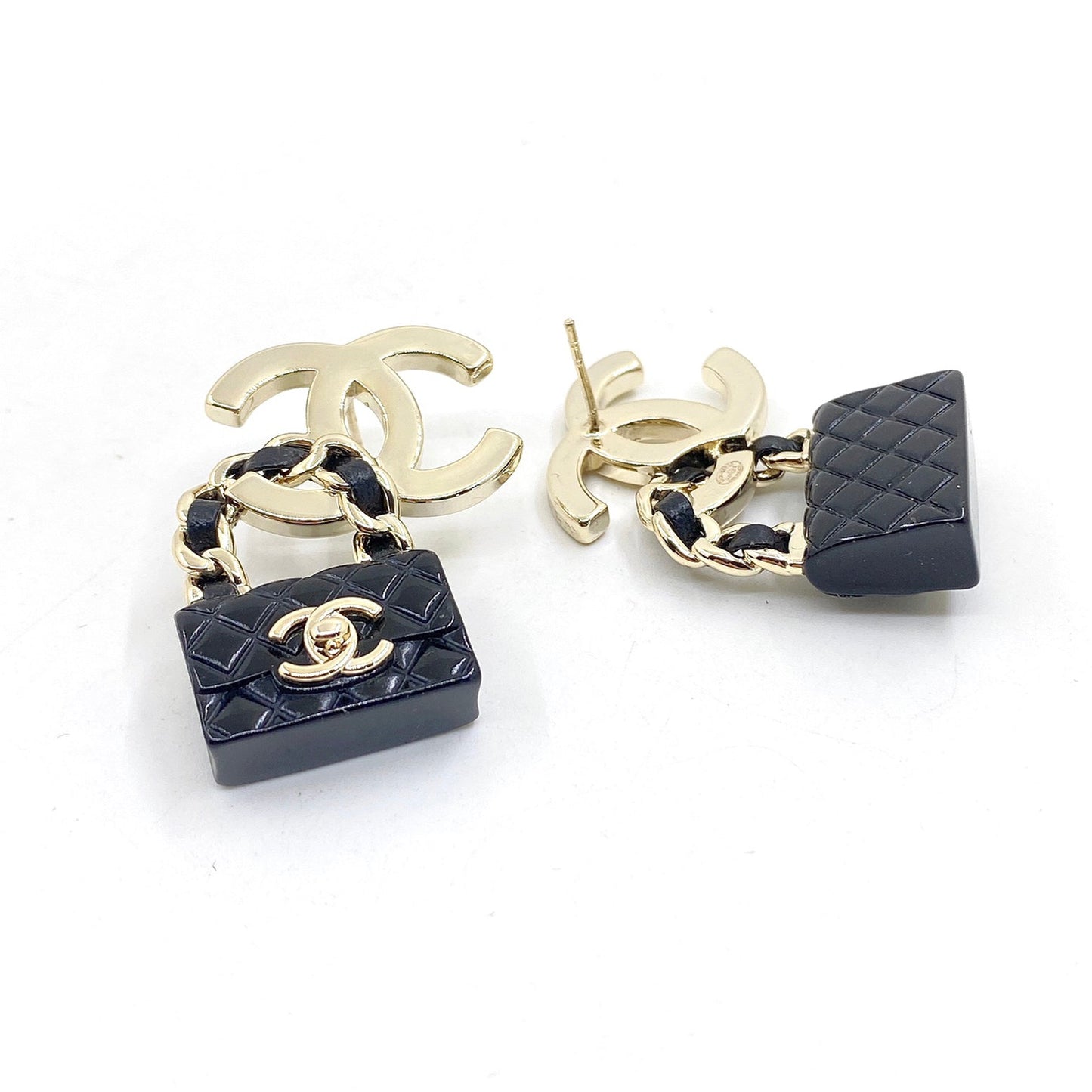 18k CHANEL CC Bag Drop Earrings